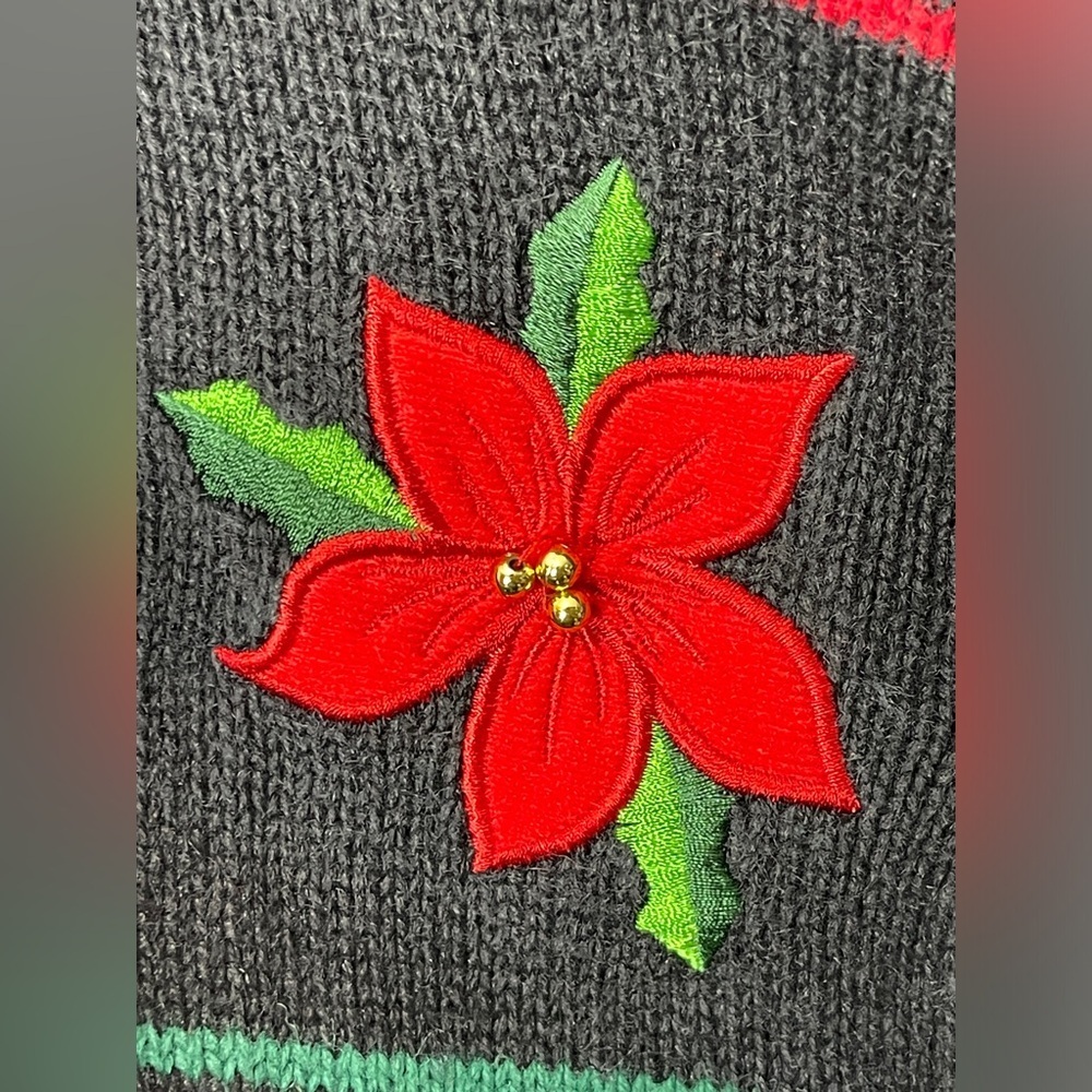 Crystal Kobe Novelty Ugly Christmas Sweater Black Large Snowflake Ornament Holly - Picture 6 of 11